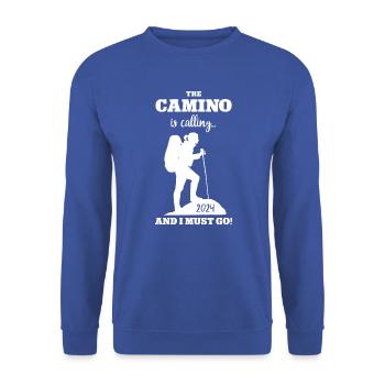 Camino Jacobsweg Pilger Reise 2024 Wandern Route - Unisex Pullover - Royalblau - Vorne - Alina (178cm) & Michal (187cm)