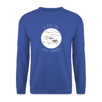 Je peux pas, j'ai trophy, version vêtements foncé - Sweat-shirt Unisexe - bleu royal - Devant - Alina (178cm) & Michal (187cm)