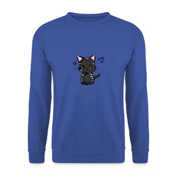 Kawaii Katze mit Kussmund (schwarz) | Kawaii-Tiere - Unisex Pullover - Royalblau - Vorne - Alina (178cm) & Michal (187cm)