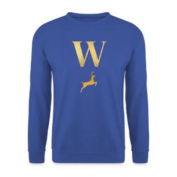 Buchstabe w Goldener Hirsch - Geschenkidee - Unisex Pullover - Royalblau - Vorne - Alina (178cm) & Michal (187cm)