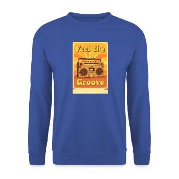 Vintage-Boombox-Illustration, die warme, groovige Strahlung ausstrahlt - Unisex Pullover - Royalblau - Vorne - Alina (178cm) & Michal (187cm)