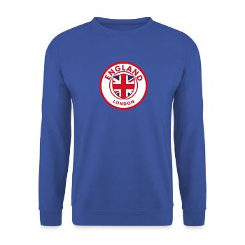 Englisches Flaggen-Schild London-Motiv - Unisex Pullover - Royalblau - Vorne - Alina (178cm) & Michal (187cm)