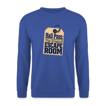 Lehrer-Humor-Hall-Pass, der ursprüngliche Escape Room - Unisex Pullover - Royalblau - Vorne - Alina (178cm) & Michal (187cm)