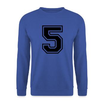 5 Nummer Fünf Ziffer Zahl Rückennummer Geschenk - Unisex Pullover - Royalblau - Vorne - Alina (178cm) & Michal (187cm)