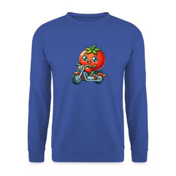 Lustige Tomate Auf Motorrad Fahren - Unisex Pullover - Royalblau - Vorne - Alina (178cm) & Michal (187cm)