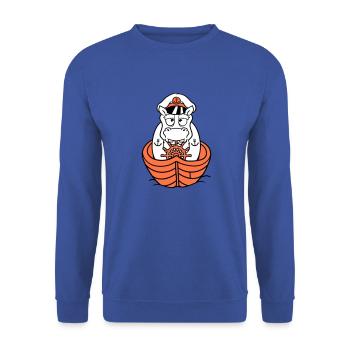 Lustiges Nilpferd Kapitän Segelt Süß Cartoon Comic - Unisex Pullover - Royalblau - Vorne - Alina (178cm) & Michal (187cm)