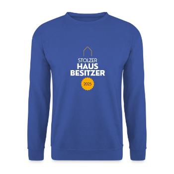 Hausbau 2025 - Unisex Pullover - Royalblau - Vorne - Alina (178cm) & Michal (187cm)