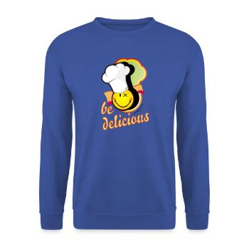 fröhliches Smiley mit großer Kochmütze - Unisex Pullover - Royalblau - Vorne - Alina (178cm) & Michal (187cm)