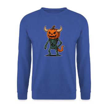Kürbis-Skelett Krieger - Unisex Pullover - Royalblau - Vorne - Alina (178cm) & Michal (187cm)