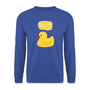 Gefiedertes & fabelhaftes Entendesign - Unisex Pullover - Royalblau - Vorne - Alina (178cm) & Michal (187cm)