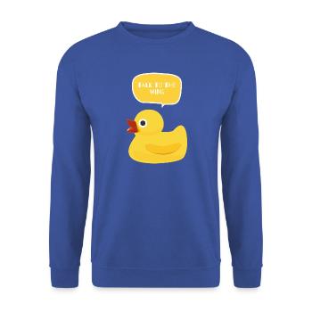 Sprecht mit dem Wing Duck Design - Unisex Pullover - Royalblau - Vorne - Alina (178cm) & Michal (187cm)