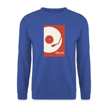 Vinyl Life – Retro Plattenspieler Poster - Unisex Pullover - Royalblau - Vorne - Alina (178cm) & Michal (187cm)