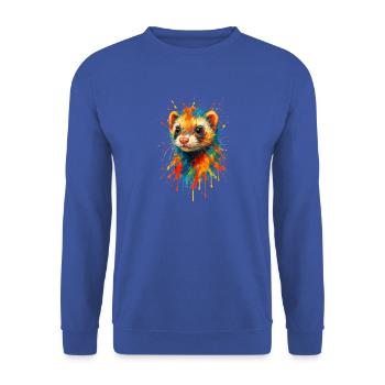 Künstlerischer Frettchen-Farbspritzer - Unisex Pullover - Royalblau - Vorne - Alina (178cm) & Michal (187cm)