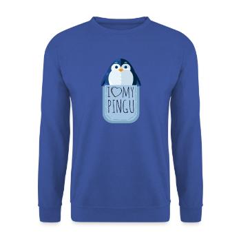 I love my Pingu Pinguin Brusttasche - Unisex Pullover - Royalblau - Vorne - Alina (178cm) & Michal (187cm)