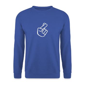 crossed fingers, versprochen, gekreuze Finger - Unisex Pullover - Royalblau - Vorne - Alina (178cm) & Michal (187cm)