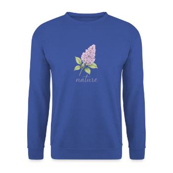 Flieder Nature Design -  Blumen Trend Motiv - Unisex Pullover - Royalblau - Vorne - Alina (178cm) & Michal (187cm)