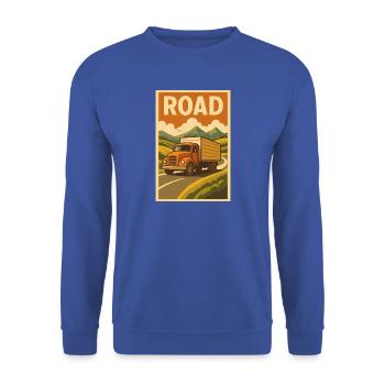 Oldtimer-Truck auf bergiger Straße - Unisex Pullover - Royalblau - Vorne - Alina (178cm) & Michal (187cm)