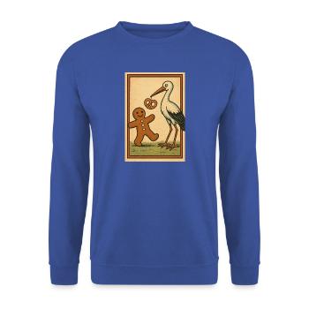 Storch und Keks und Lebkuchen Männchen Fabel - Unisex Pullover - Royalblau - Vorne - Alina (178cm) & Michal (187cm)