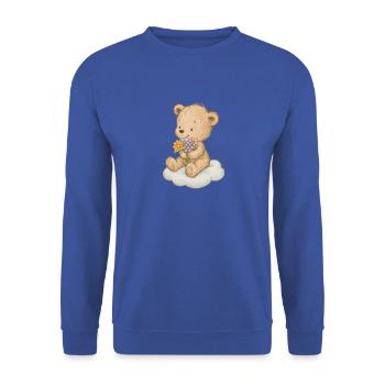 Süßer Teddybär mit Blumen - Unisex Pullover - Royalblau - Vorne - Alina (178cm) & Michal (187cm)
