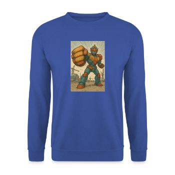 Roboter-Kampfhaltung in Docks - Unisex Pullover - Royalblau - Vorne - Alina (178cm) & Michal (187cm)