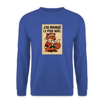 Festlicher Weihnachtsfuchs im Weihnachtsmann Kostüm - Unisex Pullover - Royalblau - Vorne - Alina (178cm) & Michal (187cm)