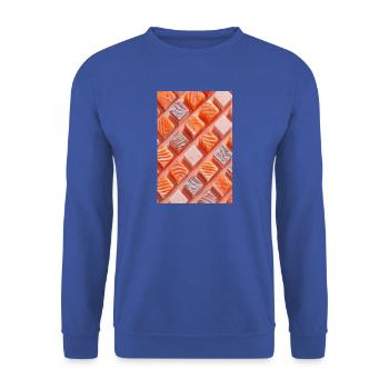 Lachs Tile Candy Grid - Unisex Pullover - Royalblau - Vorne - Alina (178cm) & Michal (187cm)