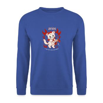 Aries Feuerkätzchen Bogenschütze - Unisex Pullover - Royalblau - Vorne - Alina (178cm) & Michal (187cm)