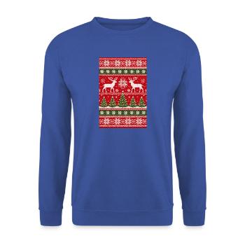 Winterliches Rentier-Strickmuster - Unisex Pullover - Royalblau - Vorne - Alina (178cm) & Michal (187cm)