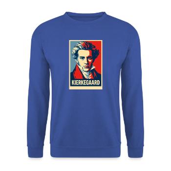 Kierkegaard Pop-Art-Porträt - Unisex Pullover - Royalblau - Vorne - Alina (178cm) & Michal (187cm)