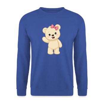 Kuschelbär mit rosa Schleife - Unisex Pullover - Royalblau - Vorne - Alina (178cm) & Michal (187cm)