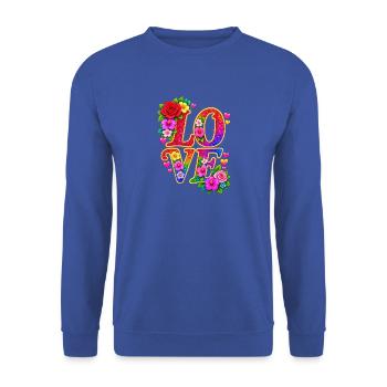 LIEBE Rainbow Floral - Unisex Pullover - Royalblau - Vorne - Alina (178cm) & Michal (187cm)