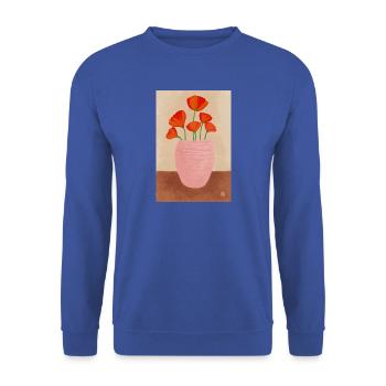 Mohn in Rosa Vase - Unisex Pullover - Royalblau - Vorne - Alina (178cm) & Michal (187cm)