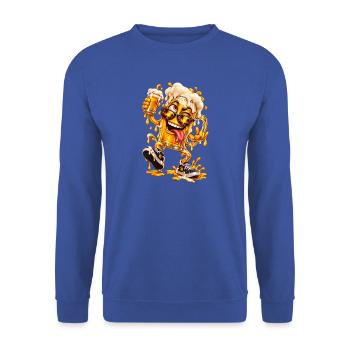 Lustiger Cartoon-Bierkrug mit Palmen - Unisex Pullover - Royalblau - Vorne - Alina (178cm) & Michal (187cm)