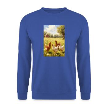 Weidehühner im sonnenbeschienenen Feld - Unisex Pullover - Royalblau - Vorne - Alina (178cm) & Michal (187cm)
