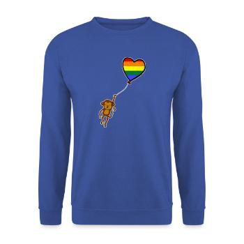 Affe fliegt mit Regenbogen Luftballon Herz - Unisex Pullover - Royalblau - Vorne - Alina (178cm) & Michal (187cm)