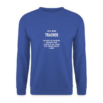 TRAINER - Unisex Pullover - Royalblau - Vorne - Alina (178cm) & Michal (187cm)