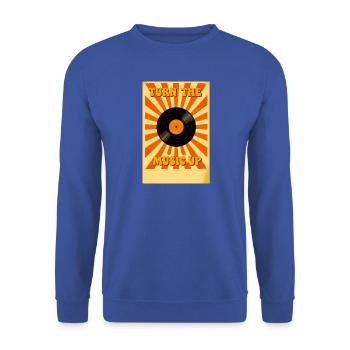 Gestapelte Retro-Lautsprecher steigen mit musikalischer Energie - Unisex Pullover - Royalblau - Vorne - Alina (178cm) & Michal (187cm)