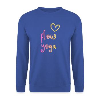 Flow Yoga - buntes Design mit Herz - Unisex Pullover - Royalblau - Vorne - Alina (178cm) & Michal (187cm)