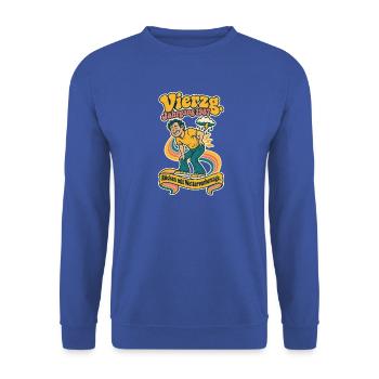 Vierzg Jahrgang 1987 Rücken - Unisex Pullover - Royalblau - Vorne - Alina (178cm) & Michal (187cm)