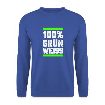 100 grün weiss - Unisex Pullover - Royalblau - Vorne - Alina (178cm) & Michal (187cm)