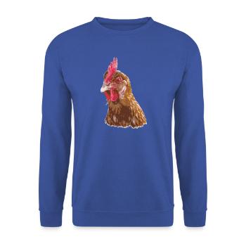 Hühnerillustration lebendigen Farben - Unisex Pullover - Royalblau - Vorne - Alina (178cm) & Michal (187cm)