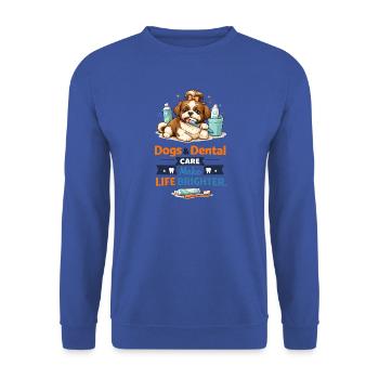 Hunde Zahnpflege – Helleres Leben - Unisex Pullover - Royalblau - Vorne - Alina (178cm) & Michal (187cm)