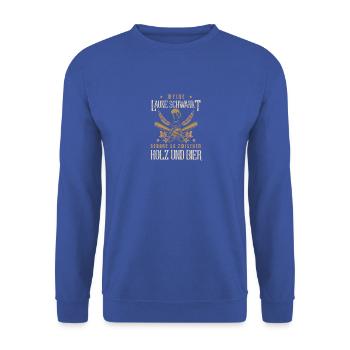 Wood and Beer Whimsy Chainsaw Woodsman - Unisex Sweatshirt - royal blue - Front - Alina (178cm) & Michal (187cm)