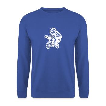 Lustiges Faultier auf BMX Bike Silhouette - Unisex Pullover - Royalblau - Vorne - Alina (178cm) & Michal (187cm)