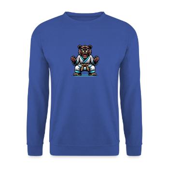Karate Bear in White Gi with Yellow Belt - Unisex Sweatshirt - royal blue - Front - Alina (178cm) & Michal (187cm)