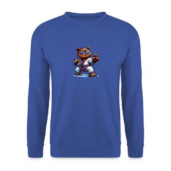 Karate Bär in Action mit Brille - Unisex Pullover - Royalblau - Vorne - Alina (178cm) & Michal (187cm)