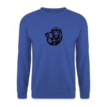 Christian Clothing Lion and Lamb with Cross - Unisex Sweatshirt - royal blue - Front - Alina (178cm) & Michal (187cm)