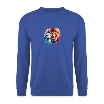 Vêtements chrétiens Lion et Agneau - Sweat-shirt Unisexe - bleu royal - Devant - Alina (178cm) & Michal (187cm)