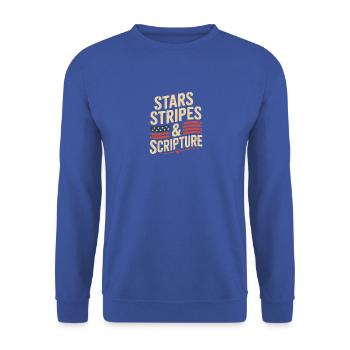 Lightblessed - Étoiles, rayures et écriture - - Sweat-shirt Unisexe - bleu royal - Devant - Alina (178cm) & Michal (187cm)