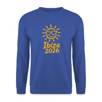 Ibiza 2026 Sonnenglanz - Unisex Pullover - Royalblau - Vorne - Alina (178cm) & Michal (187cm)